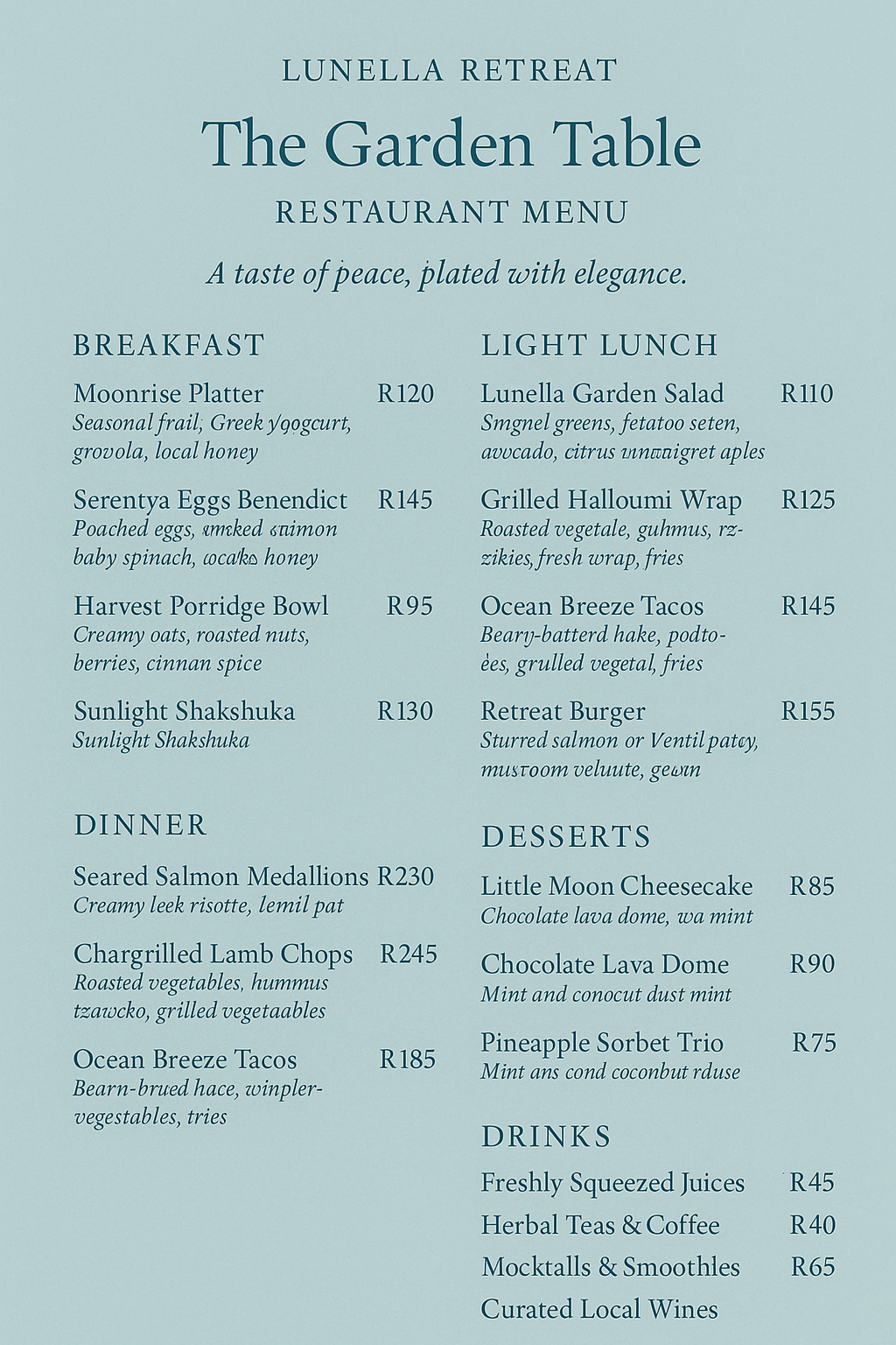 Lunella Restaurant
Menu